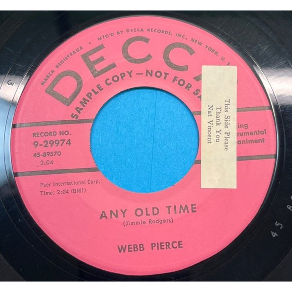 Webb Pierce We'll Find a Way / Any Old Time 45 Country Promo DECCA 9-29974 - Picture 2 of 4